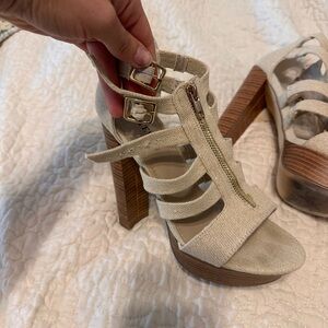 JustFab Cream Strappy Block Heels